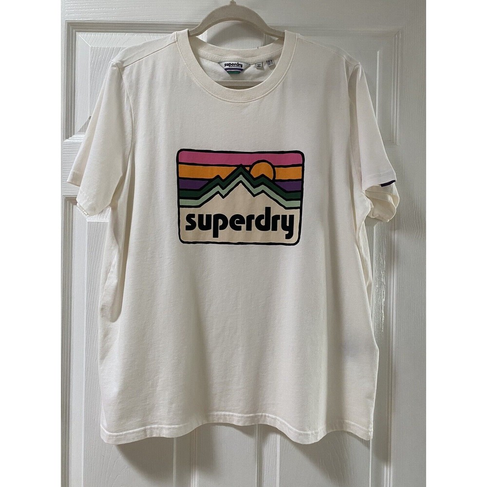 Superdry Women’s White Mountain Logo Graphic Short Sleeve Crewneck T-Shirt Sz 12